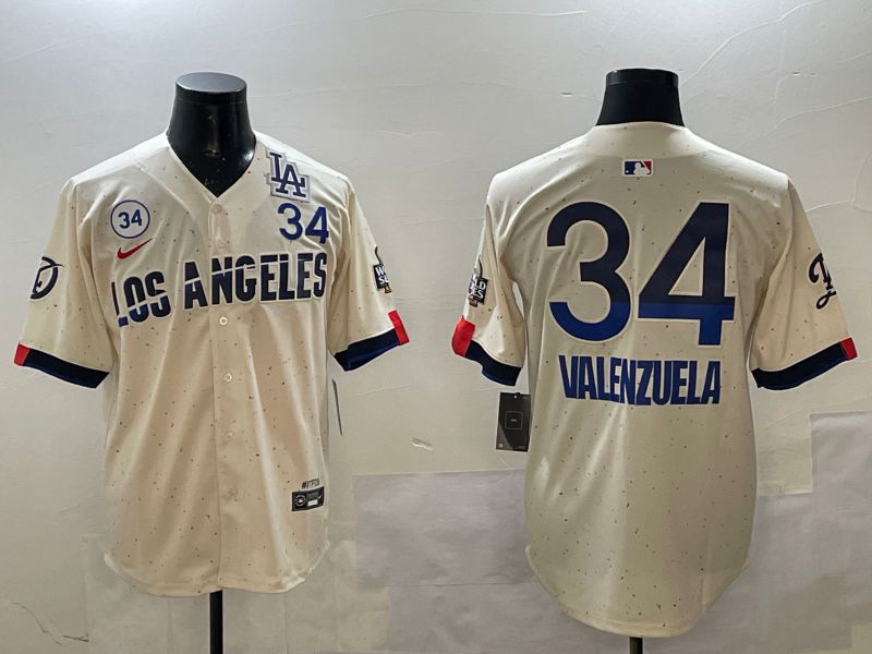 Men Los Angeles Dodgers #34 Valenzuela Cream Fashion city 2025 Nike MLB Jersey style 3->los angeles dodgers->MLB Jersey